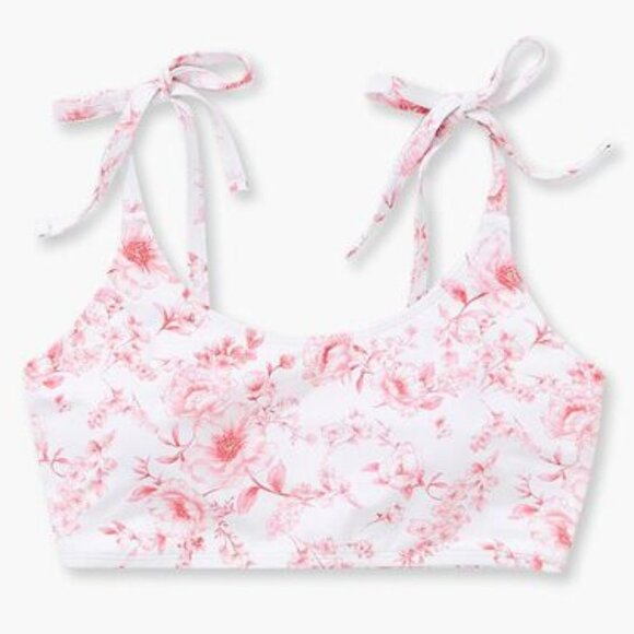 New Plus Size Floral Print Self-Tie Bikini Top - Picture 1 of 4